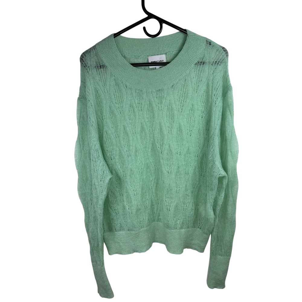 Bimba Y Lola Mint Green Open Knit Wool Mohair Blend Sweater L / XL